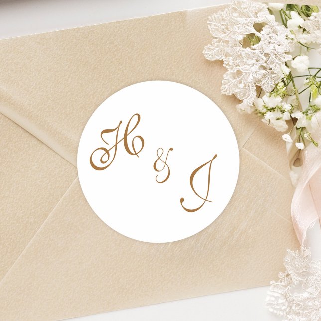 Adesivo Redondo Casamento Formal de Monograma Clássico Elegante (Elegant Classy Monogram Formal Wedding Classic Round Sticker)