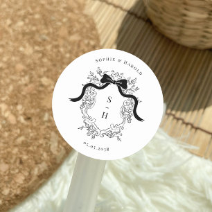 Adesivo Redondo Casamento francês do Arco Coquette Crest Monograma