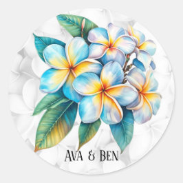 Adesivo Redondo Casamento Frangipani Hawaii Floral Colorido