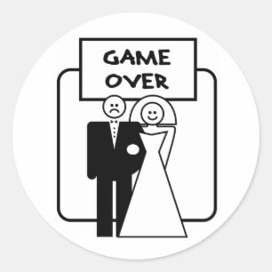 Adesivo Redondo casamento "Game Over"