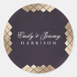 Adesivo Redondo Casamento Gatsby Dourado Roxo Geométrico