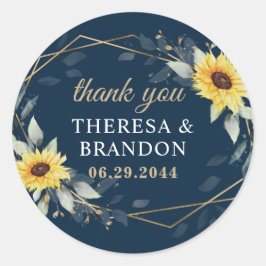 Adesivo Redondo Casamento Geométrico de Girassol e Marinho Azul Ob