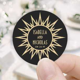 Adesivo Redondo Casamento Geométrico do Deco de Arte Negra e Dour