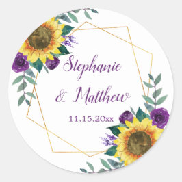 Adesivo Redondo Casamento Geométrico dos Girassóis Purple Floral