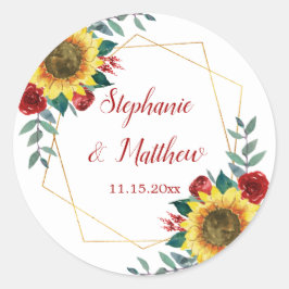 Adesivo Redondo Casamento Geométrico dos Girassóis Vermelho Floral