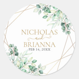 Adesivo Redondo Casamento Geométrico Dourado Eucalyptus Elegante G