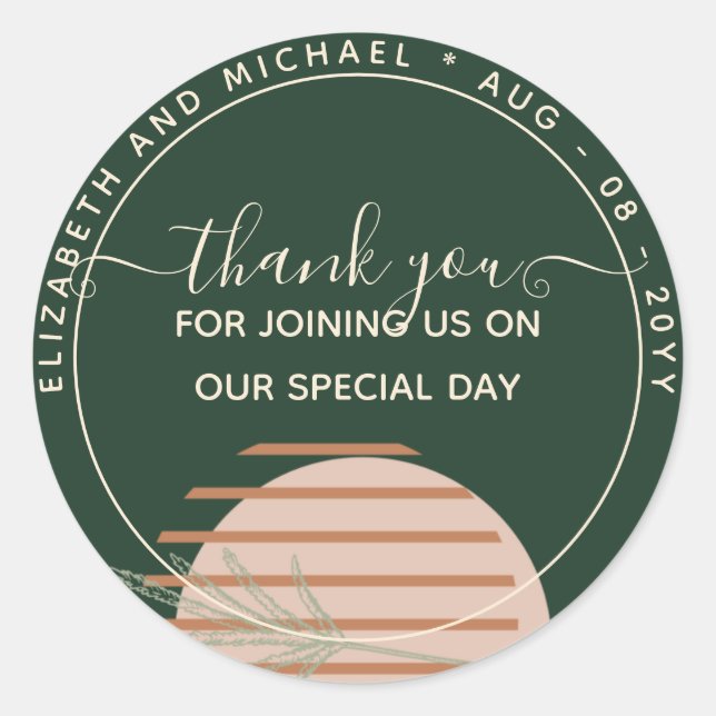 Adesivo Redondo Casamento Geométrico Japandi Abstrato Escandinavo (Frente)