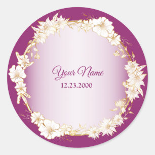 Adesivo Redondo Casamento Geométrico Rústico Floral Branco Dourado