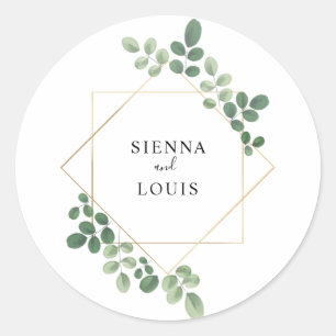 Adesivo Redondo Casamento Geométrico Watercolor Botânico