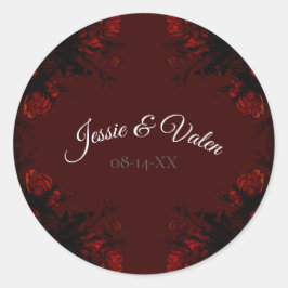 Adesivo Redondo Casamento Gótico Elegante Floral Vermelho Profundo