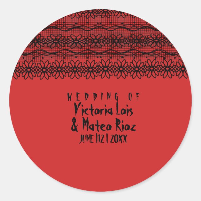 Adesivo Redondo Casamento Gótico Lace Red Black (Frente)