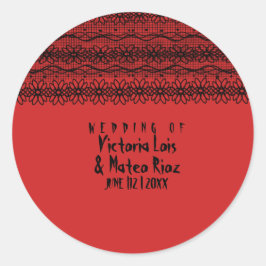 Adesivo Redondo Casamento Gótico Lace Red Black