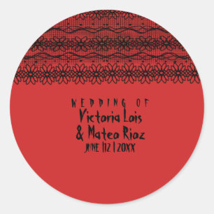 Adesivo Redondo Casamento Gótico Lace Red Black