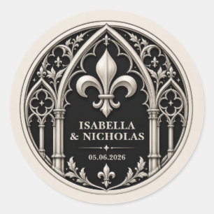 Adesivo Redondo Casamento Gótico Personalizado Fleur de Lis