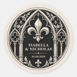 Adesivo Redondo Casamento Gótico Personalizado Fleur de Lis