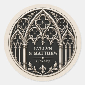 Adesivo Redondo Casamento Gótico Preto e Branco Personalizado