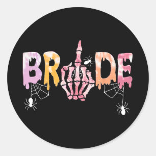 Adesivo Redondo Casamento Gótico Spooky Halloween Skeleton Bride J