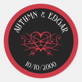 Adesivo Redondo Casamento Gótico Vermelho Preto