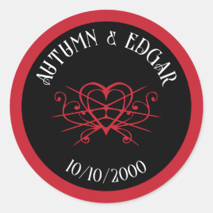 Adesivo Redondo Casamento Gótico Vermelho Preto