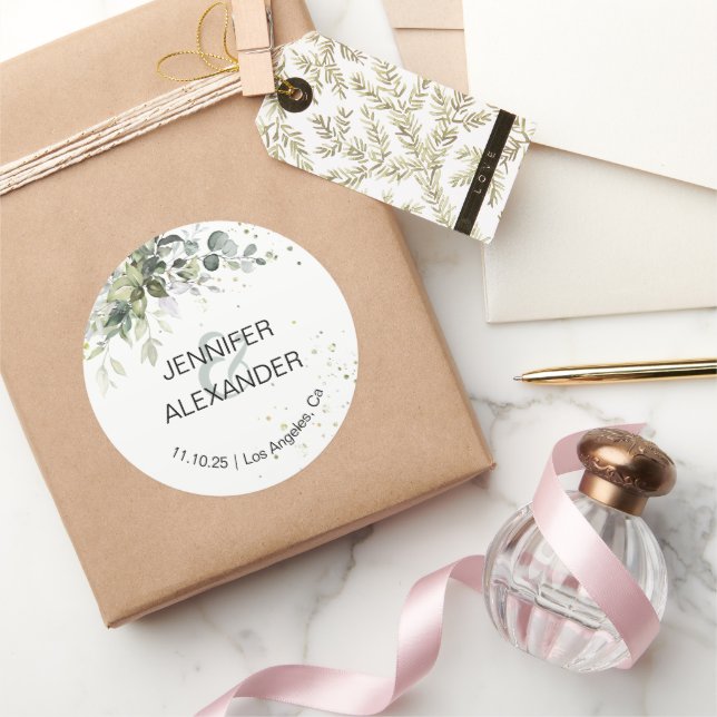 Adesivo Redondo Casamento Greenery (Presentear)