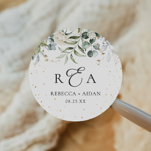 Adesivo Redondo Casamento Greenery Floral Watercolor