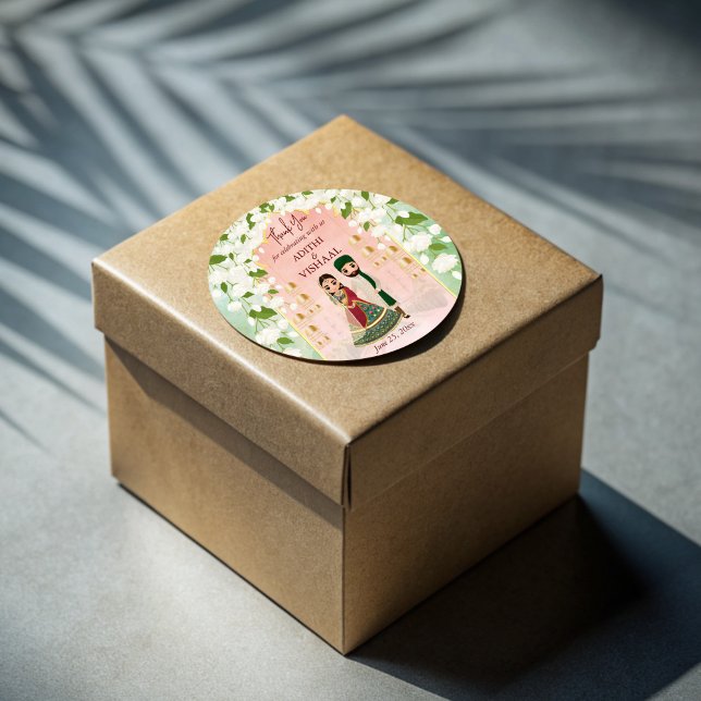 Adesivo Redondo Casamento índio Sangeet mehndi personalizado (Sangeet mehndi Indian wedding personalized Classic Round Sticker)