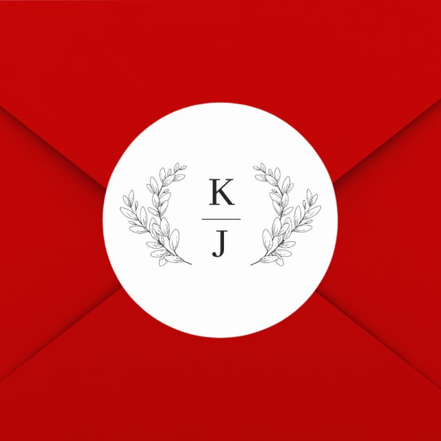 Adesivo Redondo Casamento Inicial De Folha Botânica Elegante Monog (Criador carregado)