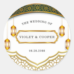 Adesivo Redondo Casamento Islâmico Dourado e Branco moderno
