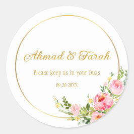 Adesivo Redondo Casamento Islâmico Nikkah Shaadi Floral Personaliz