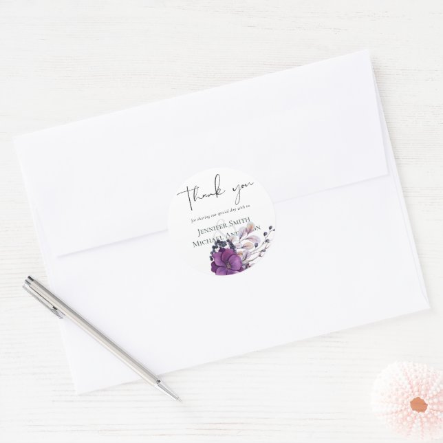 Adesivo Redondo Casamento Laranja De Púrpura Floral Elegante (Envelope)