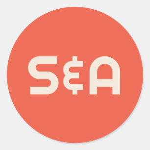 Adesivo Redondo Casamento Laranja Negrito e Amarelo Retro Monogram