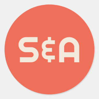 Adesivo Redondo Casamento Laranja Negrito e Amarelo Retro Monogram