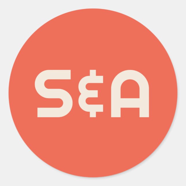 Adesivo Redondo Casamento Laranja Negrito e Amarelo Retro Monogram (Frente)