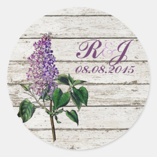 Adesivo Redondo casamento lilás púrpura de madeira de celeiro bran
