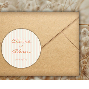 Adesivo Redondo Casamento Listras de Pêssego Minimalista Vintage R