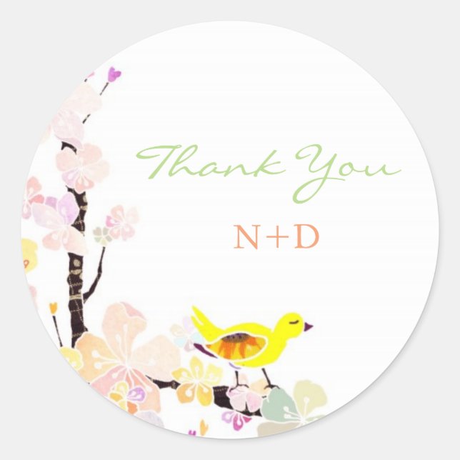 Adesivo Redondo Casamento Lively Primavera Bird Obrigado (Frente)