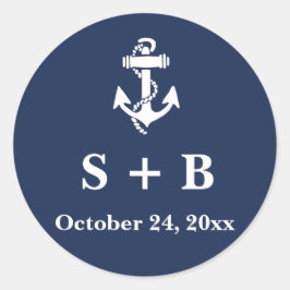 Adesivo Redondo Casamento marinho Azul Anchor Náutico Praia Oceâni