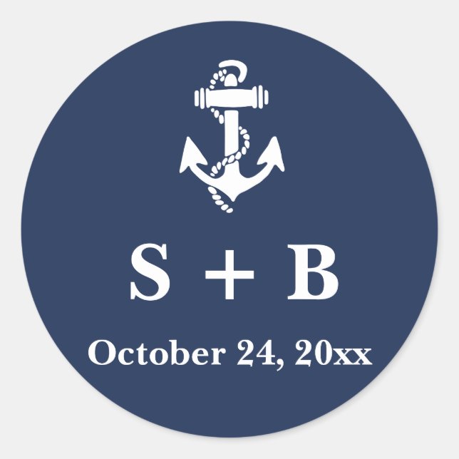 Adesivo Redondo Casamento marinho Azul Anchor Náutico Praia Oceâni (Frente)