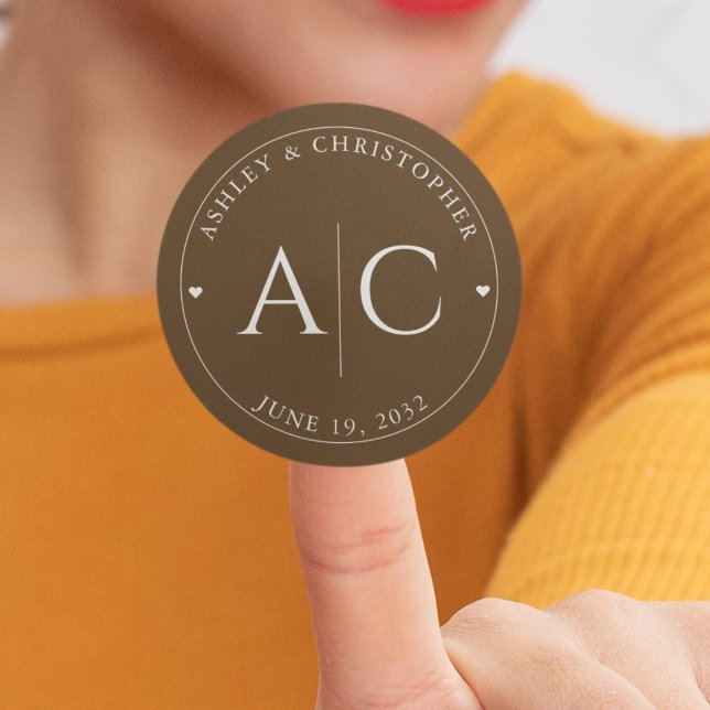 Adesivo Redondo Casamento Marrom moderno elegante (Criador carregado)
