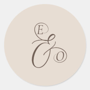 Adesivo Redondo Casamento Marrom Silenciado Monograma Marfim Elega