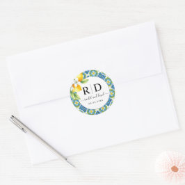 Adesivo Redondo Casamento mediterrânico de azulejos e limões