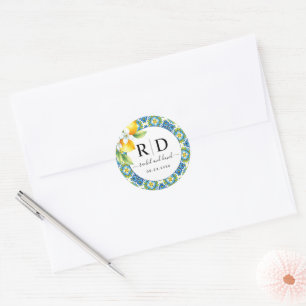 Adesivo Redondo Casamento mediterrânico de azulejos e limões