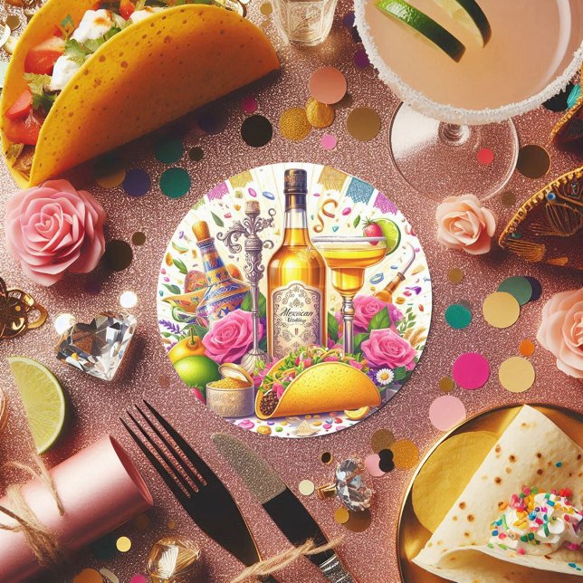 Adesivo Redondo Casamento mexicano Fiesta Tequila (Mexican Fiesta Tequila Wedding Classic Round Sticker)