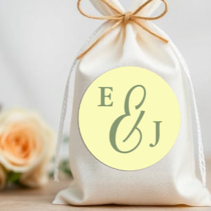 Adesivo Redondo Casamento Minimalista Amarelo Manteiga e Sage