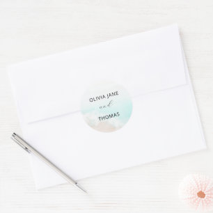 Adesivo Redondo Casamento Minimalista Aqua de Praia Oceano Azul Co