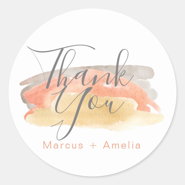 Adesivo Redondo Casamento Minimalista bonito De Aquarela Obrigado (Frente)