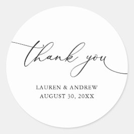 Adesivo Redondo Casamento Minimalista Branco e Negro Obrigado