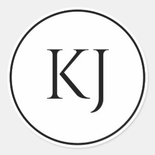 Adesivo Redondo Casamento Minimalista Branco Negro Iniciais de Mon