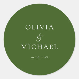 Adesivo Redondo Casamento Minimalista Chic Script Floresta Verde