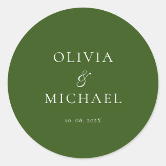 Adesivo Redondo Casamento Minimalista Chic Script Floresta Verde